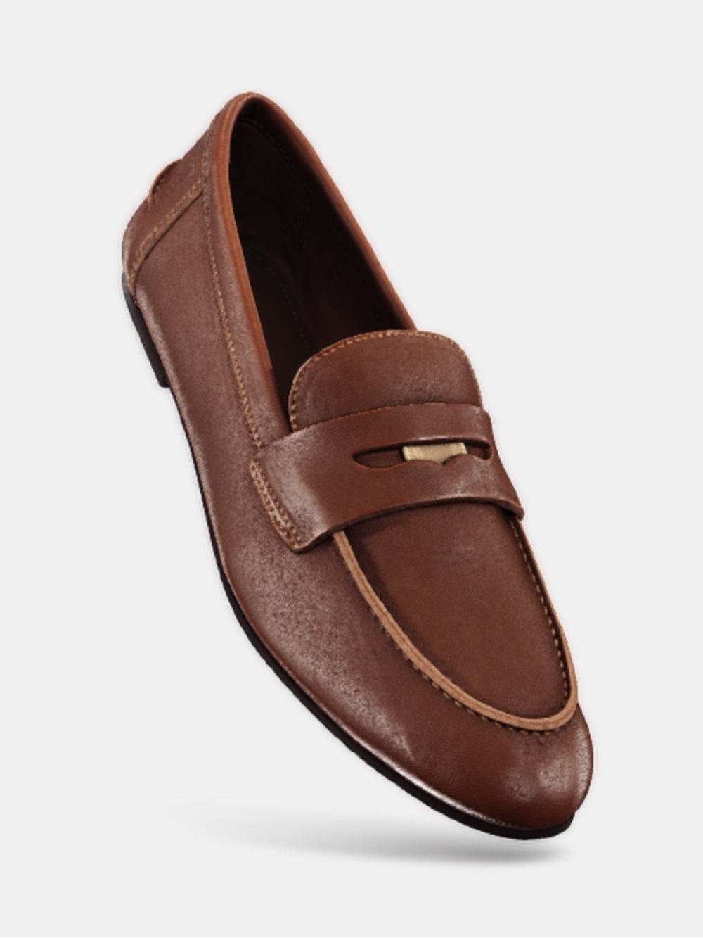 Zara Brown Leather Penny Loafers - Picture 2 of 6